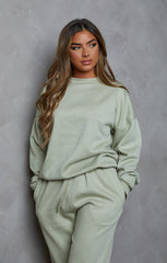 Sage Oversized Crew Neck Sweatshirt Cuffed Joggers Loungewear Set - Averi