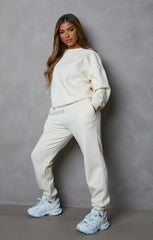 Cream Oversized Crew Neck Sweatshirt Cuffed Joggers Loungewear Set - Averi