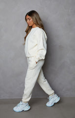 Cream Oversized Crew Neck Sweatshirt Cuffed Joggers Loungewear Set, Loungewear Sets