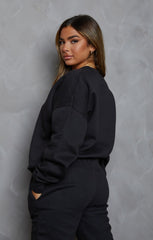 Black Oversized Sweatshirt & Front Seam Joggers Loungewear Set - Seville