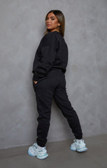 Black Oversized Sweatshirt & Front Seam Joggers Loungewear Set - Seville