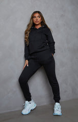 Black Zip Up Hoodie Cuffed Joggers Loungewear Set - Sibyl