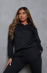 Black Zip Up Hoodie Cuffed Joggers Loungewear Set - Sibyl