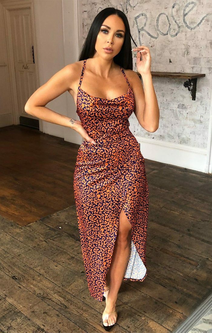 Orange leopard 2024 print wrap dress