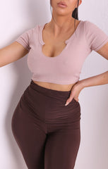 Mink Ribbed V Front Top - Salma