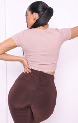 Mink Ribbed V Front Top - Salma