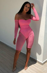 Pink Bardot Corset Mesh Playsuit - Saffy