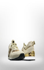 Beige Printed Panel Faux Leather Glitter Trainers - Guinevere