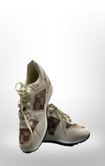Beige Printed Panel Faux Leather Glitter Trainers - Guinevere
