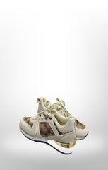 Beige Printed Panel Faux Leather Glitter Trainers - Guinevere