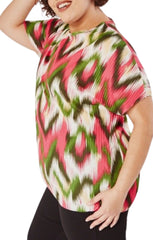 Green Oversized Ikat Print Short Sleeve Top – Layla