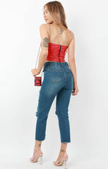 Red PU Strapless Corset Top - Amy