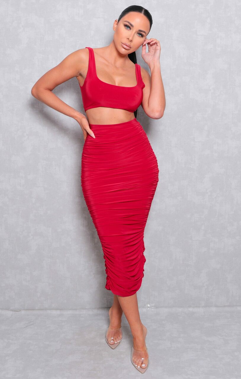 Ruched midi clearance skirt co ord