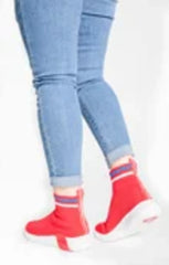 Red Chunky Sole High Runner Sock Trainers - Celine