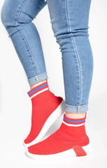 Red Chunky Sole High Runner Sock Trainers - Celine