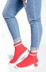 Red Chunky Sole High Runner Sock Trainers - Celine