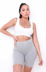 Grey High Waisted Cropped Fitted Cycling Shorts - Roxanne