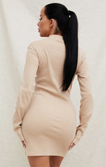 Stone Long Sleeve Ribbed Zip up Mini Dress - Eluned