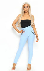 Light Blue High Waist Double Band Pocket Leggings - Aria