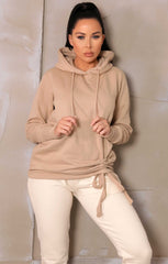Stone Fleece Oversized Long Sleeve Ruched Front Hoodie - Lana