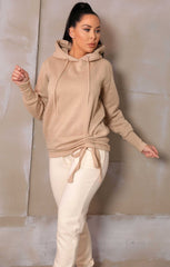 Stone Fleece Oversized Long Sleeve Ruched Front Hoodie - Lana
