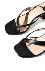 Black PU Faux Leather Thong Detail Strappy Heels - Uliana