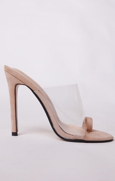 Beige Suede Toe Ring Clear Mules | Shoes | Femme Luxe UK