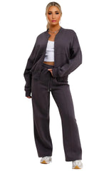 Slate Grey Bomber Sweatshirt With Straight Leg Jogger-Diana