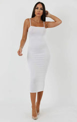 White Square Neck Strappy Midi Dress - Carly