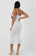 White Square Neck Strappy Midi Dress - Carly
