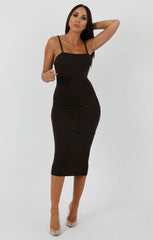 Brown Square Neck Strappy Midi Dress - Carly