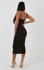 Brown Square Neck Strappy Midi Dress - Carly