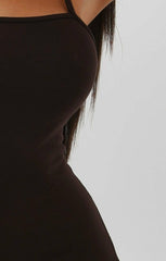 Brown Square Neck Strappy Midi Dress - Carly