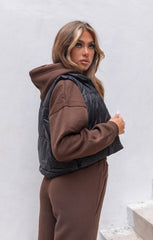 Black High Neck Sleeveless Zip Up Padded Crop Gilet - Rivkah