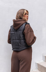 Black High Neck Sleeveless Zip Up Padded Crop Gilet - Rivkah
