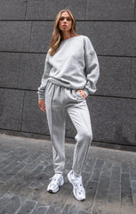 Grey Marl Oversized Sweatshirt & Front Seam Joggers Loungewear Set - Seville