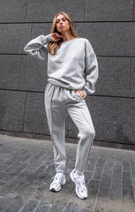 Grey Marl Oversized Sweatshirt & Front Seam Joggers Loungewear Set - Seville