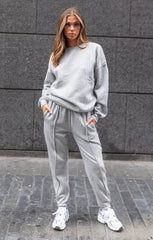 Grey Marl Oversized Sweatshirt & Front Seam Joggers Loungewear Set - Seville