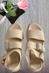 Beige Buckle Strap Gladiator Sandals - Estrella