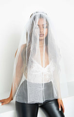 White Mesh Zombie Bride Veil Headband - Joanna