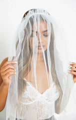 White Mesh Zombie Bride Veil Headband - Joanna