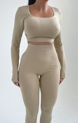 Stone Long Sleeve Crop Top And Leggings Two Piece Set - Bella
