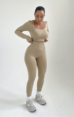 Stone Long Sleeve Crop Top And Leggings Two Piece Set - Bella