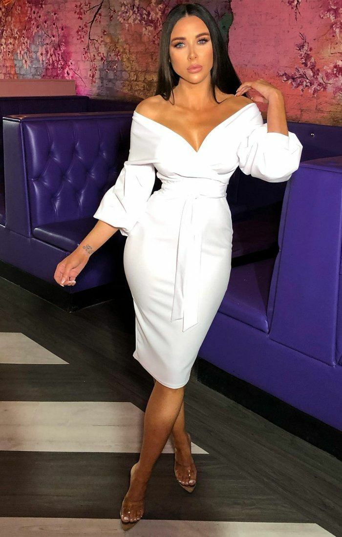 White Belted Bodycon Midi Dress