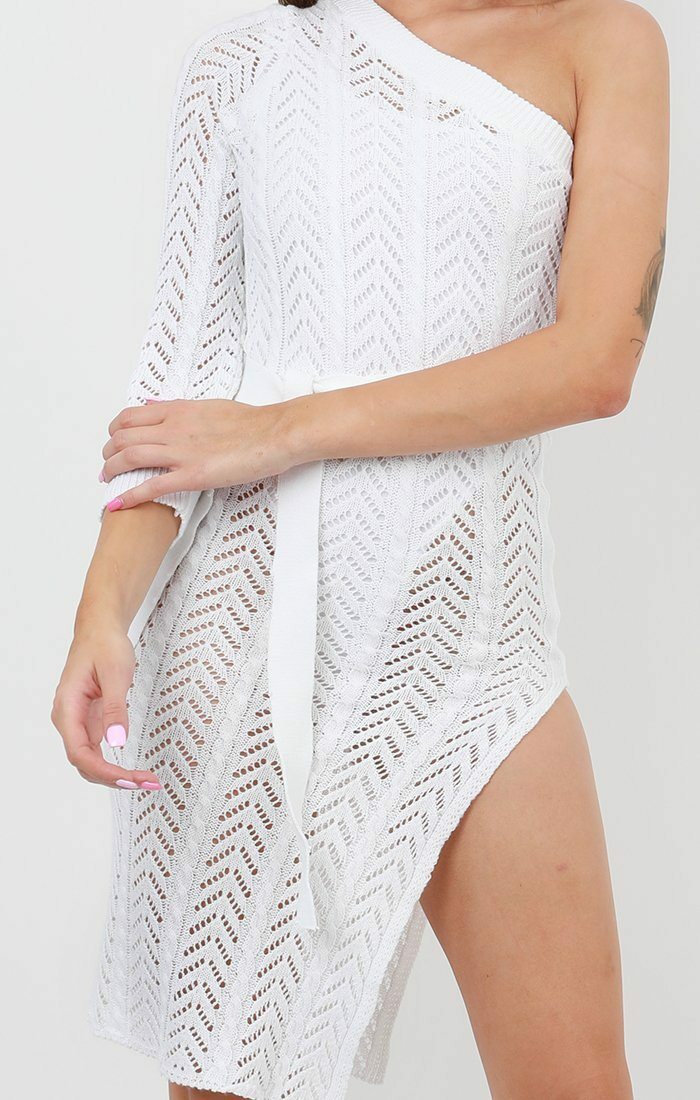 White one shop shoulder crochet dress